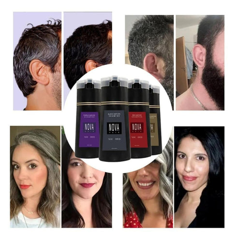 Nova Hair Dye Shampoo, Nova Hair Instant Dye Shampoo, Gray Coverage Hair Color Shampoo for Gray Hair Shampoo for Women and Men (Black)...