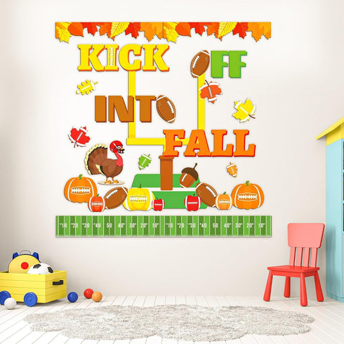 158pcs Kick Off into Fall Bulletin Board Set Thanksgiving Football Classroom Decorations Autumn Maple Leaves Cutouts with Glue Points for School C...
