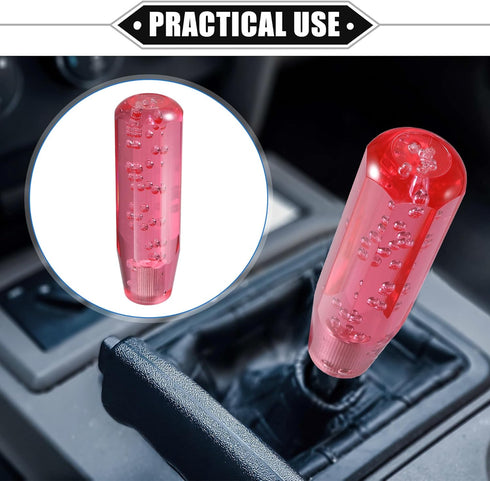 Gear Shift Knob Stick, 15cm Faux Crystal Transparent Bubble Gear Shifter Universal for Manual Transmission Vehicle Durable Acrylic Red with Adapte...