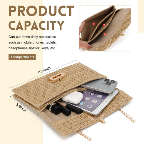 Ynport Straw Clutch Purses for Women Summer Woven Evening Handbags Wicker Rattan Envelope Wallet Chain Shoulder Bag 2024...