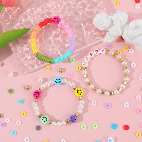 Bracelet Making Kit Beads for Girls, 12 Color Clay Beads Friendship Alphabet Beads Jewelry Making Kit, Seed Beaded Smile Butterfly Beaded for Heis...