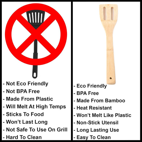 Huji Bamboo Wooden Spoons For Cooking Set Wooden Spatula Spoon Nonstick Kitchen Utensils...