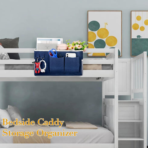 Bedside Storage Caddy/Bedside Hanging Storage Bag for Headboards Bunk Beds Dorm Rooms Book Phone Magazine Holder (Navy Blue)...