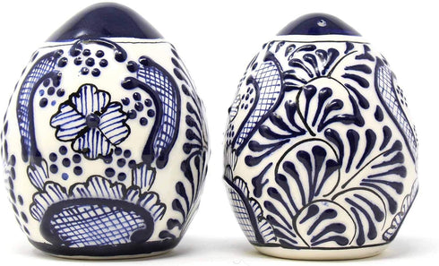 Encantada Handmade Hand-Painted Authentic Mexican Pottery, Salt and Pepper Shaker Set, Blue Flower (MC085F-K2)...
