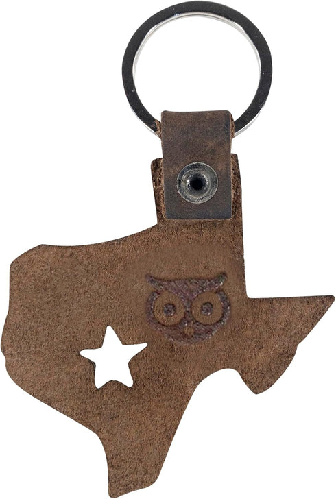 Hide & Drink, Thick Leather Texas State Key Chain/Texas Souvenir/Texas State Map With Star, Handmade :: Bourbon Brown...