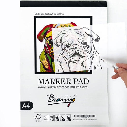 Bianyo Bleedproof Marker Paper Pad, A4(8.27"X11.69"), 50 Sheets/Pad, Pack of 2 Pads, 18 LB / 70 GSM, Glue-Bound, 100% Cotton, White, Ideal for Use...
