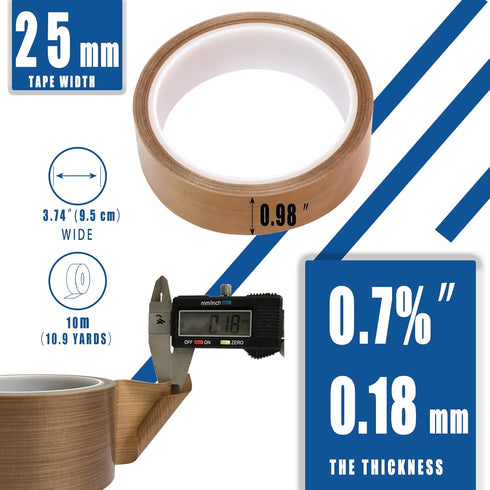 High Temperature Teflon Tape 1 inch x 33 feet PTFE Adhesive Teflon Tape - Fits Weston,FoodSaver, Seal A Meal, Cabellas Vacuum...