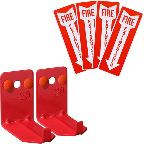 2 Pack Fire Extinguisher Holder and 4 Pieces Fire Extinguisher Sign Sticker, 20lb Fire Extinguisher Wall Hook Mount Bracket for Big and Small Fire...