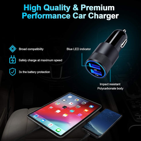 Fast Car Charger, 2Pack 3.4A Fast Charging Car Adapter Dual Port Cigarette Lighter USB Charger for iPhone 14 13 12 11 Pro Max SE XR XS X 8 7 6 6S ...
