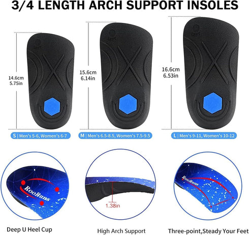 Arch Support, 330+ lbs Plantar Fasciitis Insoles, 3/4 Length Orthotic Inserts for Women & Men Heel Pain, Flat Feet,Heavy Duty Strong Support Pain ...