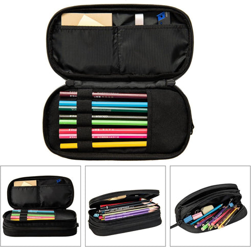 Large Capacity Black Spider Web Pencil Case with Zippers Storage Pouch Holder Pencil Box Marker Organizer Bag with Compartments for Office Supplie...