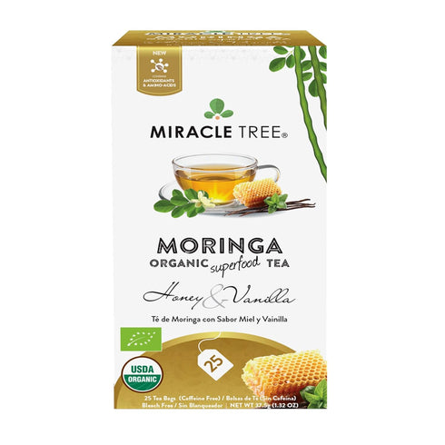 Miracle Tree - Organic Moringa Superfood Tea, 25 Individually Sealed Tea Bags, Honey & Vanilla (Keto, Detox, Energy/Immunity Booster, Vegan, Glute...