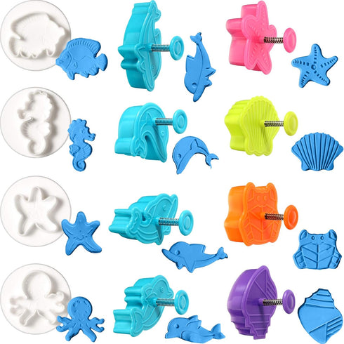 Patelai 12 Pieces Ocean Fish Cookie Cutters with Plunger Stamps Set 3D Under The Sea Creature Animal Cookie Cutter Pastry Fondant Pie Crust Baking...