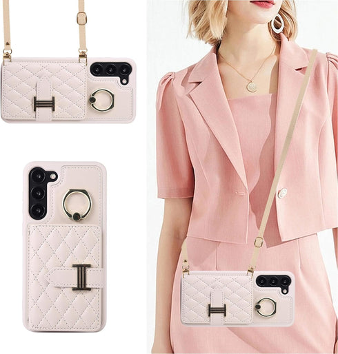 Phone Case for Samsung Galaxy S23 Plus S23+ 5G Wallet Cover with Screen Protector and Ring Stand Card Holder Slot Crossbody Strap Cell S23plus 23S...