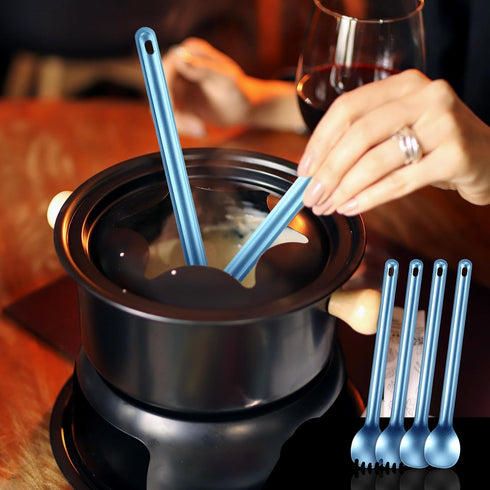 4 Pieces Titanium Long Handle Spork and Spoon 8.4 Inch Ultralight Portable Flatware Lightweight Soup Spoon Camping Spork Utensil for Outdoor Campi...
