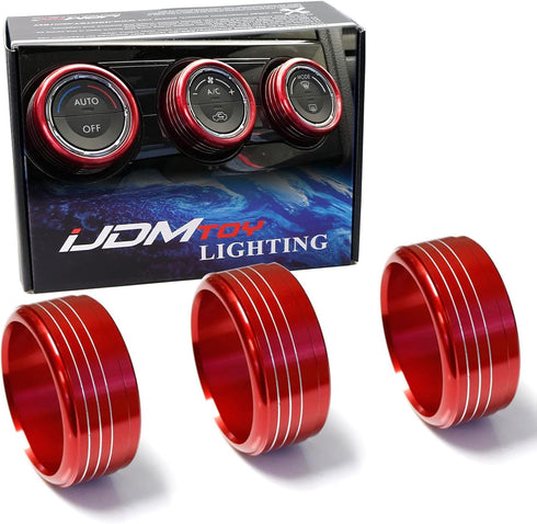 iJDMTOY Compatible with Subaru WRX, STI, Impreza, Forester, XV Crosstrek, 3pc Red Anodized Aluminum AC Climate Control Turner Cover Rings...