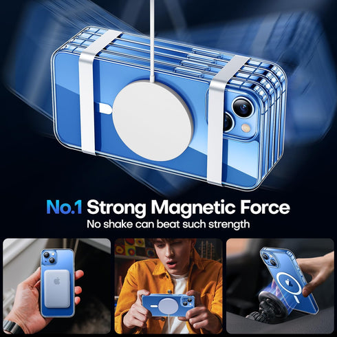 CANSHN Clear Magnetic for iPhone 13 Case and iPhone 14 Case, Compatible with Magsafe, with 2 x Screen Protector+ 2 x Camera Lens Protector, [Not-Y...