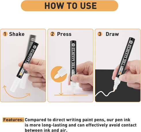 Tire Marker White - 8 Pack Paint Pens for Car Tires Lettering, Premium Professional Oil-based Ink, Waterproof Non-Fading Permanent Markers...