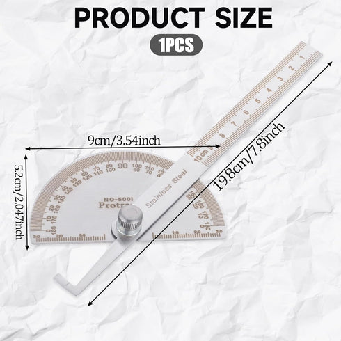 Stainless Steel Protractor Large Protractor Angle Protractor 180 Degrees Two Arm Ruler Angle Finder Ruler Woodworking Ruler Angle Measure Tool Cra...