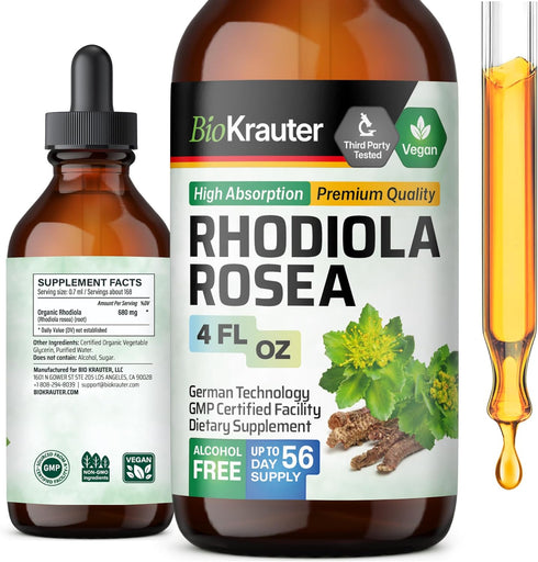 Rhodiola Rosea Supplement Liquid - Organic Rhodiola Rosea Extract - Vegan Adaptogenic Drops for Mood & Brain Support - Alcohol & Sugar Free Rhodio...