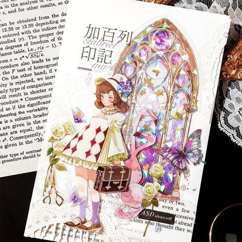 60Pcs Retro Glazed Window Flower Sticker Transparent Waterproof Stickers Holographic Glitter Stickers Vintage Scrapbook Stickers for DIY Diary Alb...