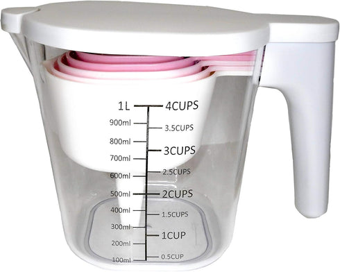 GK509W 10 pcs Nesting Stackable Measuring Cup and Measuring Spoons Set with One Scraper One Funnel Plastic Cooking Baking Kitchen Utensil BPA Free...
