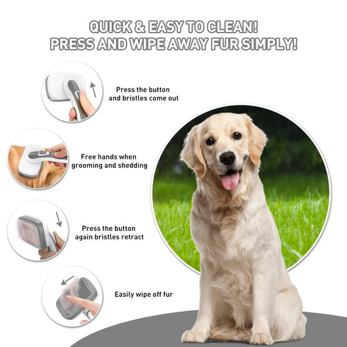 Dogs Cats Self Cleaning Slicker Brush for Shedding & Grooming Any Breed of Pets, Remove Loose Undercoat Knots Mats Tangled Hair for Small Medium L...
