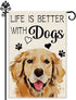 Life is Better with Dogs Golden Retriever Garden Flag, 12 x 18 Inch Double Sided Holiday Yard Outdoor Farmhouse Flag, Garden Flag with Dog, Dog Lo...