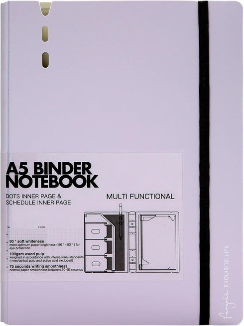 CAGIE A5 Binder 6 Ring Binder Notebook with Dividers Refillable Planner Binder with Pockets, A5 Refill Paper Include Planning Square Ruled and Dot...