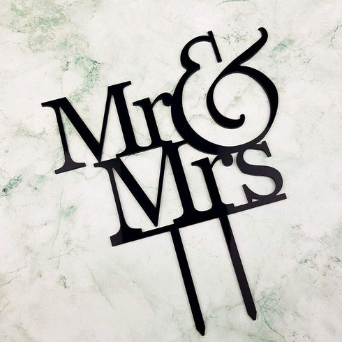 Mr and Mrs Cake Topper, Bride And Groom Sign Wedding Engagement Cake Toppers Decorations (Black Acrylic)...