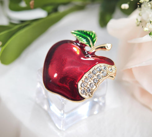 Gyn&Joy Hand Painted Red Apple Fruit Brooch Pin...