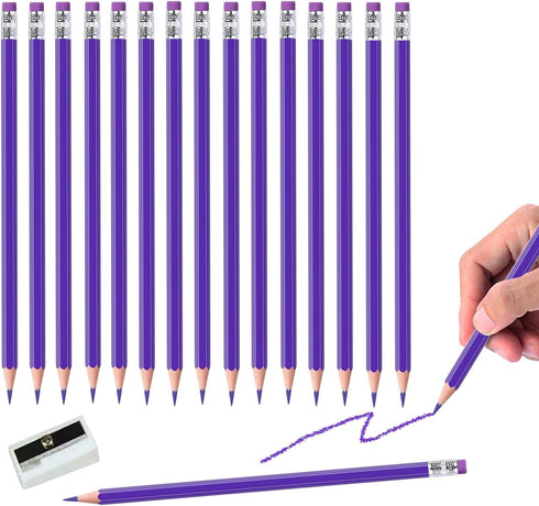 25pcs Checking Pencils advertising pencil Erasable Pencils Pre-Sharpened #2 HB with Eraser including a Free sharpener (Purple)...