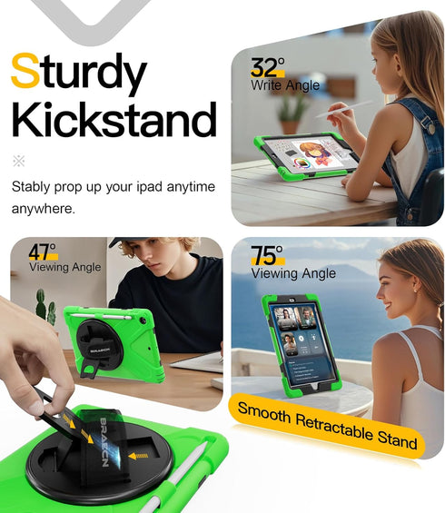 BRAECN for iPad 6th/ 5th Generation Case, Protective Shock-Proof Silicone Case with Built-in Pencil Holder, 360 Degree Rotating Stand/Handle Strap...