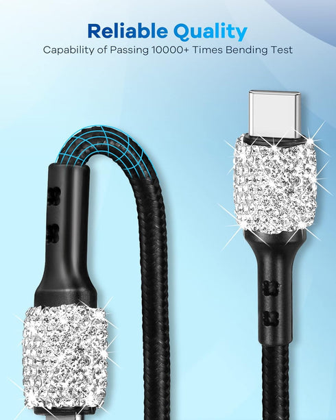 Bling USB C Car Charger, 38W PD + QC Dual Port Fast Charging Adapter with 3.2FT Type-C Charging Cable Compatible for iPhone 15 Pro Max iPad Androi...