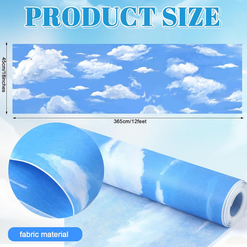 18" x 12' Clouds Fade Resistant Bulletin Board Roll, Fabric for Classroom Bulletin Boards, Classroom Decor, Curtains, and Crafts, Non Woven Blue S...