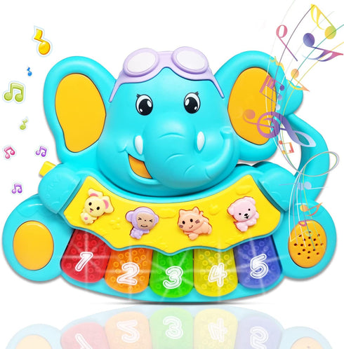 Baby Piano Toys 6 to 12 Months Early Learning Baby Girl Toys 6 to 12 Months Elephant Piano Keyboard Toys Infant Toys for 6-12-18 Month Light Up Mu...