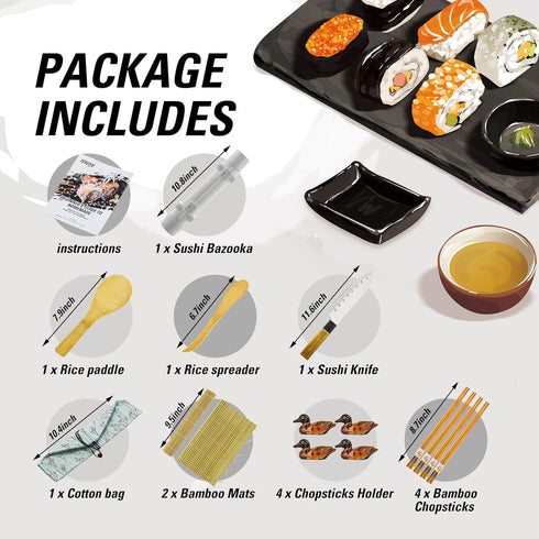 ISSEVE Sushi Making Kit Sushi Bazooka Maker with Bamboo Mats and Chopsticks, Paddle, Spreader, Sushi Knife, DIY Sushi Roller Machine...