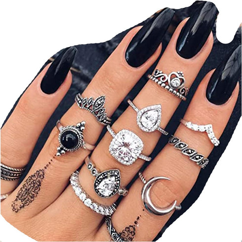 Rings Black Rings Goth Rings for Women Rings for Teen Girls Womens Rings Cute Rings Stackable Rings Set?12Pcs(Rings Size 3.5,4,5,5.5,6,6.5)...