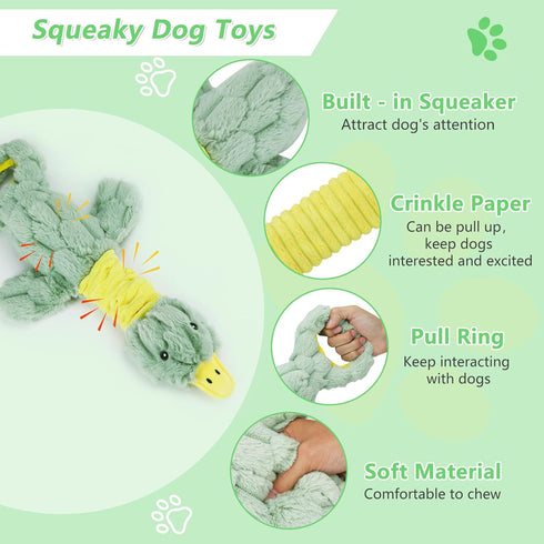 Large Plush Squeaky Dog Toys for Aggressive Chewers, Interactive Tug of War Puppy Toys for Indoor Play - Duck Stuffed Dog Toys with Soft Fabric fo...