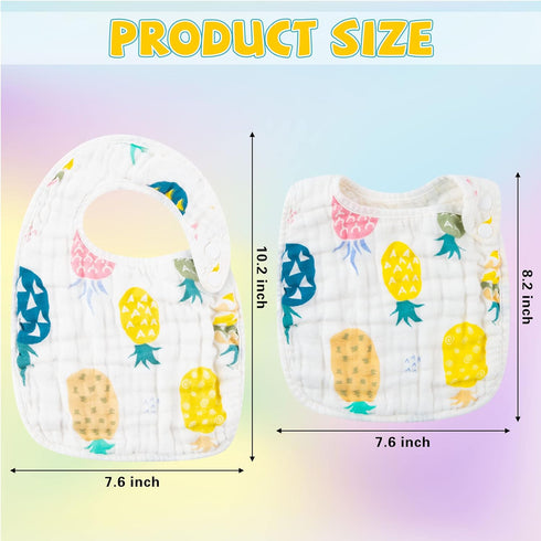 Zainpe 6Pcs Snap Muslin Cotton Bibs for Baby Lemon Flamingo Leaf Pineapple Bib with 6 Absorbent & Soft Layers Machine Washable Adjustable Burp Clo...