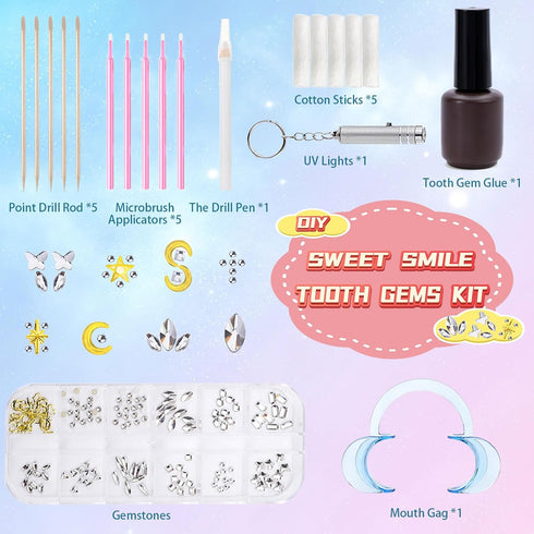 Tooth Gems Kit Fashionable, DIY Teeth Jewelry with Shiny Crystals, Tooth Gems Decoration Starter Kit, Teeth Gems Kit, gold and silver...