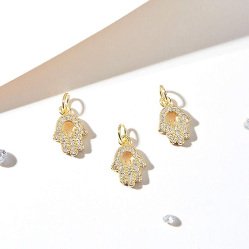 DanLingJewelry 10 pcs Cubic Zirconia Brass Charms Hand Charms Rhinestone Charms for Jewelry Making Choker Tiny Dangle...