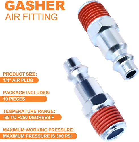 GASHER 1/4-Inch NPT Male Industrial Air Plug, Pneumatic Plugs 300PSI (10-Pack)...