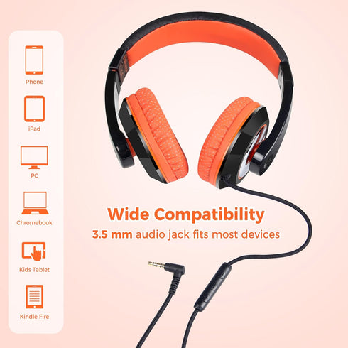 rockpapa Comfort+ Kids Headphones with Microphone and Volume Control, Boys Girls Student Over-Ear Headphones Wired for School Classroom Laptop PC ...