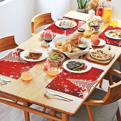 Naanle Winter Holiday Christmas Placemats Set of 4 Christmas Tree with Snowflake Heat-Resistant Washable Table Place Mats for Kitchen Dining Table...