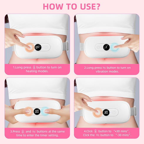 Electric Portable Heating Pad Menstrual: 6 Heat Levels 6 Vibration Modes 30-60 Mins Timer Cordless Heating Pad for Travel Period Cramps Pain Relie...