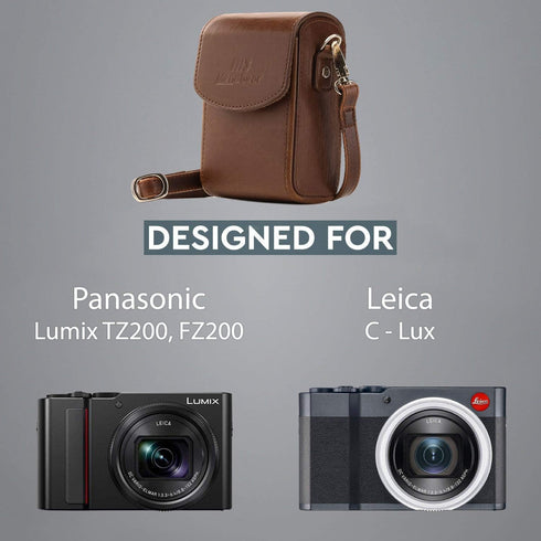 MegaGear Panasonic Lumix DC-ZS200, TZ200, Leica C-Lux Leather Camera Case with Strap - Dark Brown...