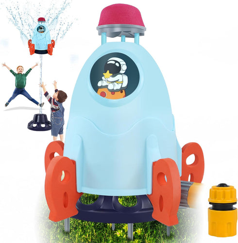 Outdoor Water Sprinkler for Kids & Toddlers - Rocket Design Water Powered Liftoff 9-16ft & Spin, Outside Kids Sprinkler for Yard Pool Garden - Sum...