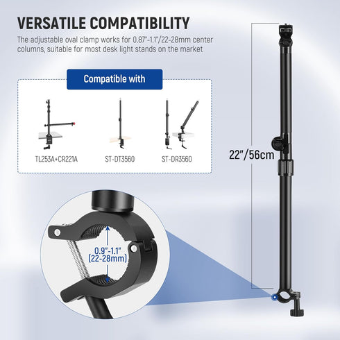 NEEWER Overhead Camera Mount Arm with Phone Clip, 22"/56cm 180°&360° 2 Section Flexible Holding Arm for Desk Stand, Fits 0.87"-1.1" Tube, 5.5lb/2....