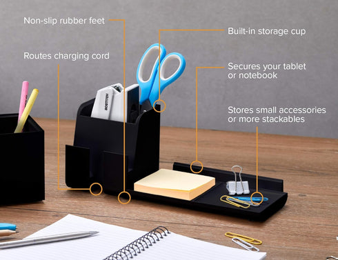 Bostitch Office Konnect Charging Station Desk Organizer Base, USB Phone Stand Compatible with Cell Phones & Tablets, Black...